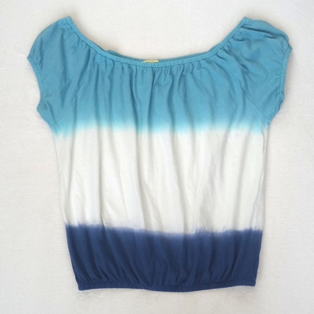 Gianni Bini Women’s Blue & White Tie Dye Ombre Cap Sleeve Cotton Top/ Blouse S